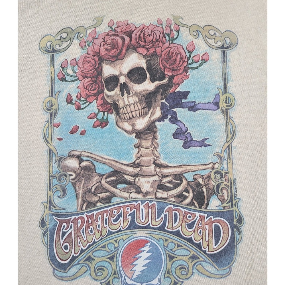 Liquid Blue Grateful Dead Bertha Skull Roses Graphic T-Shirt Mens Large Beige